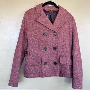 GAP Rust colored Herringbone Tweed Wool Blend Cropped Pea Coat 6 Small